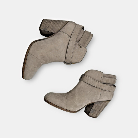 Rag & Bone Harrow Strap Booties Womens 38 / 8 Grey Nuuck Leather Heels Boots - Picture 5 of 13